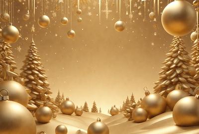 Primary subject: Christmas tree with gold ornaments
Setting/background: Snowy landscape with a starry night sky
Visual style: Digital art
Colors and mood: Gold, white, and blue tones, creating a festive and warm atmosphere.
